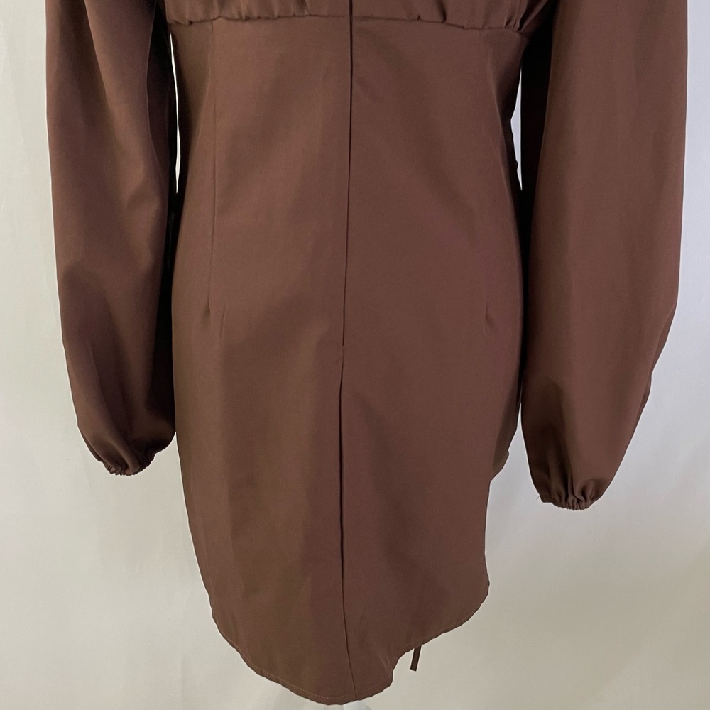 Pretty Little Thing Ruched Long Sleeve Bodycon Mini Dress Chocolate Brown Size 6 - Picture 13 of 16